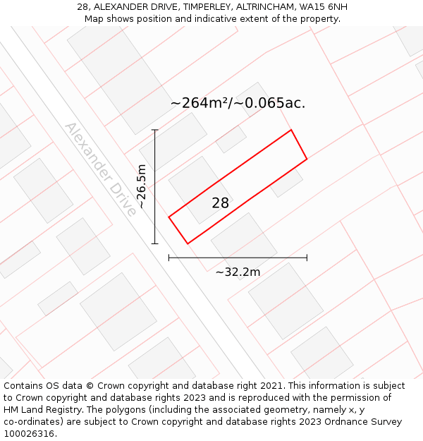 28, ALEXANDER DRIVE, TIMPERLEY, ALTRINCHAM, WA15 6NH: Plot and title map