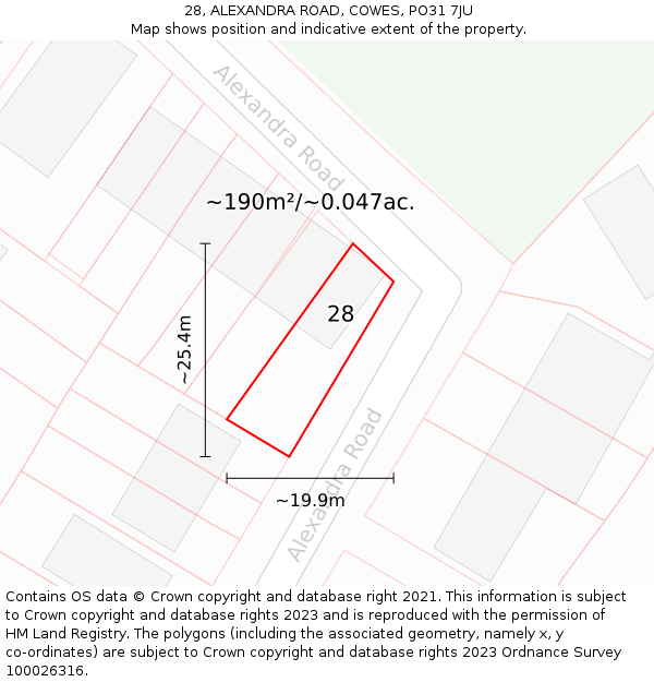 28, ALEXANDRA ROAD, COWES, PO31 7JU: Plot and title map