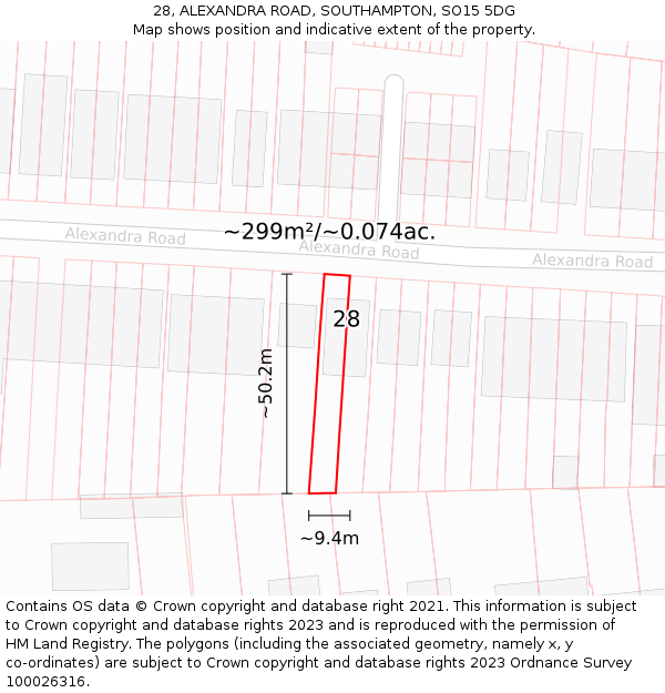 28, ALEXANDRA ROAD, SOUTHAMPTON, SO15 5DG: Plot and title map