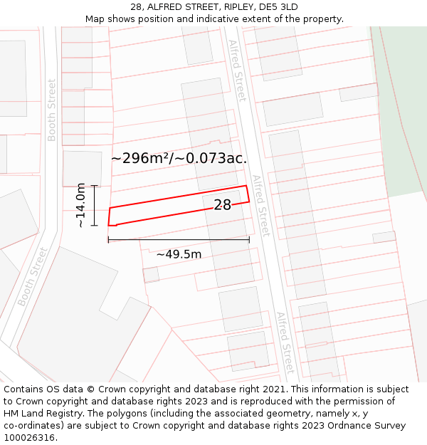 28, ALFRED STREET, RIPLEY, DE5 3LD: Plot and title map