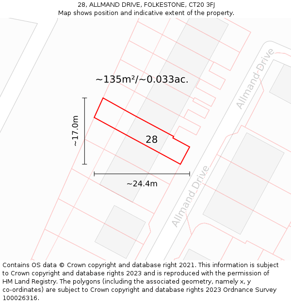 28, ALLMAND DRIVE, FOLKESTONE, CT20 3FJ: Plot and title map