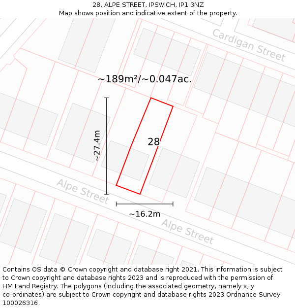 28, ALPE STREET, IPSWICH, IP1 3NZ: Plot and title map