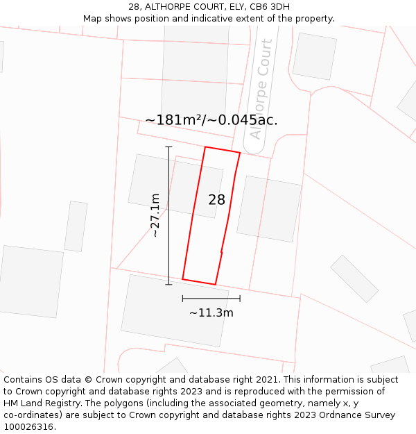28, ALTHORPE COURT, ELY, CB6 3DH: Plot and title map
