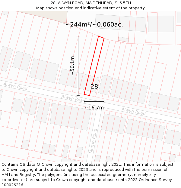28, ALWYN ROAD, MAIDENHEAD, SL6 5EH: Plot and title map
