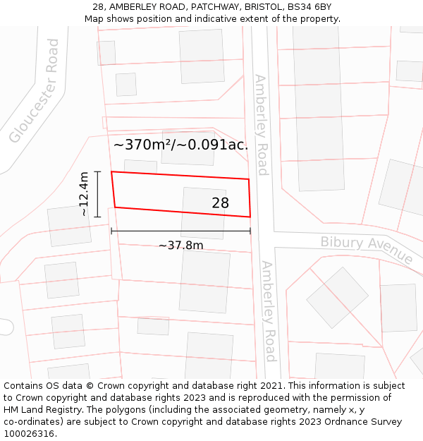 28, AMBERLEY ROAD, PATCHWAY, BRISTOL, BS34 6BY: Plot and title map