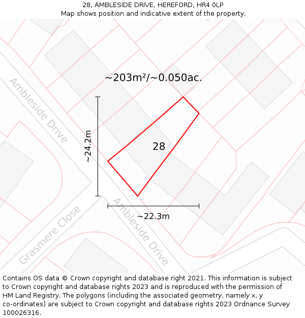 28, AMBLESIDE DRIVE, HEREFORD, HR4 0LP: Plot and title map