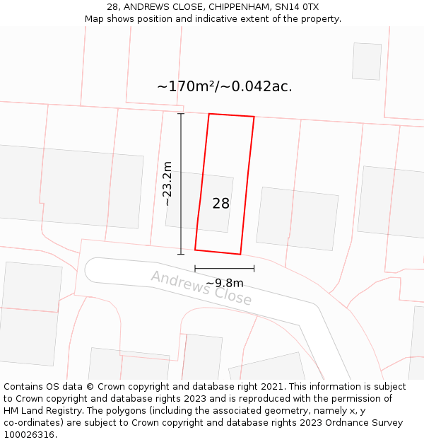 28, ANDREWS CLOSE, CHIPPENHAM, SN14 0TX: Plot and title map