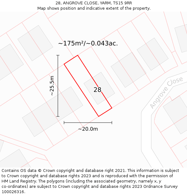28, ANGROVE CLOSE, YARM, TS15 9RR: Plot and title map