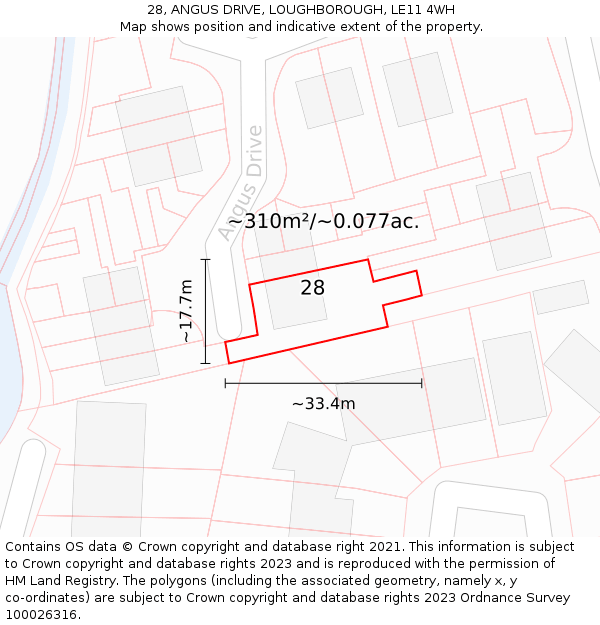 28, ANGUS DRIVE, LOUGHBOROUGH, LE11 4WH: Plot and title map