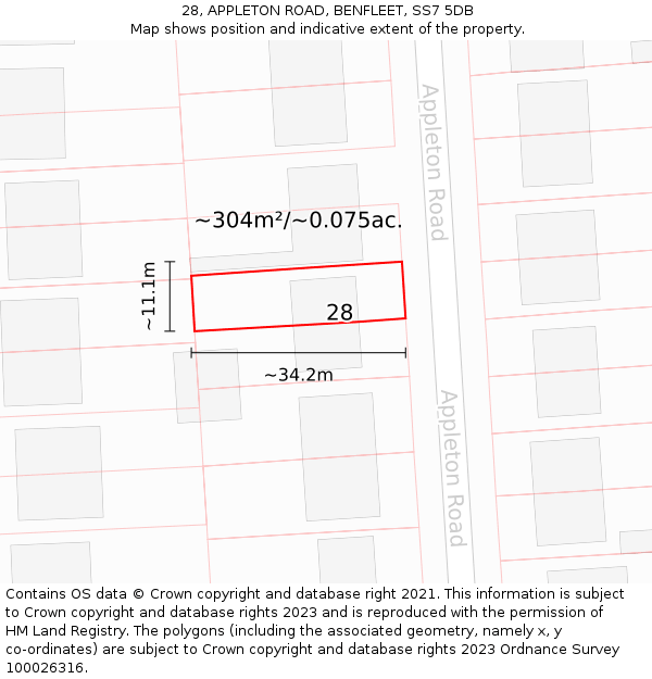 28, APPLETON ROAD, BENFLEET, SS7 5DB: Plot and title map