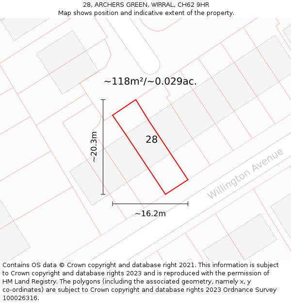 28, ARCHERS GREEN, WIRRAL, CH62 9HR: Plot and title map