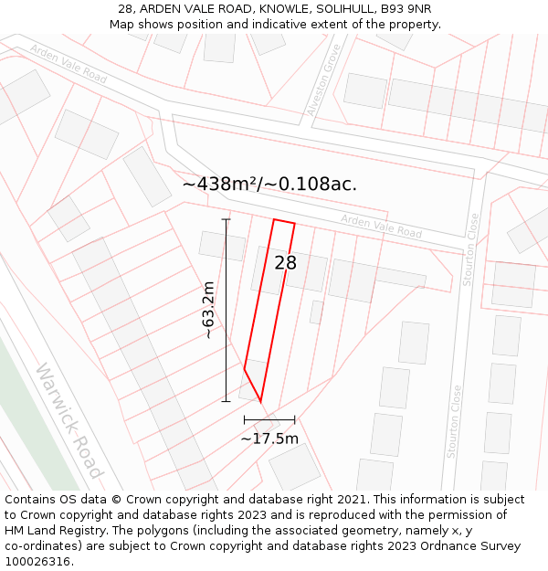 28, ARDEN VALE ROAD, KNOWLE, SOLIHULL, B93 9NR: Plot and title map