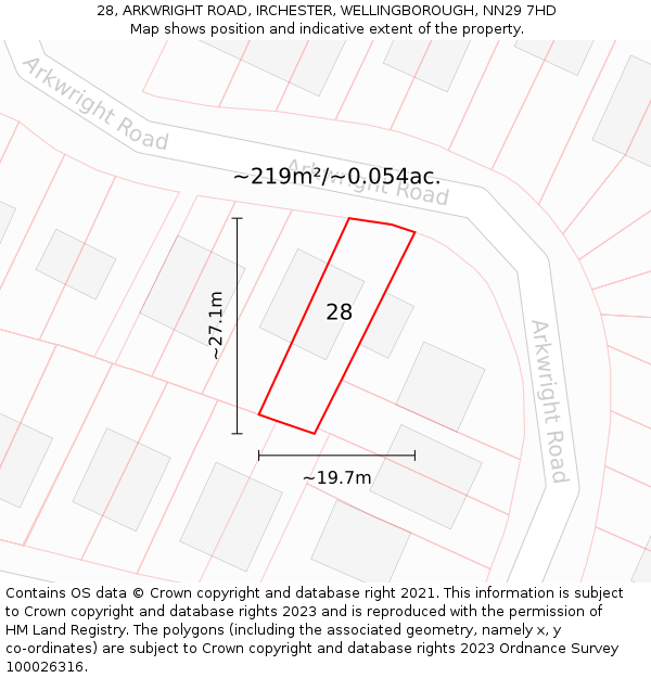 28, ARKWRIGHT ROAD, IRCHESTER, WELLINGBOROUGH, NN29 7HD: Plot and title map