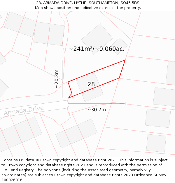 28, ARMADA DRIVE, HYTHE, SOUTHAMPTON, SO45 5BS: Plot and title map