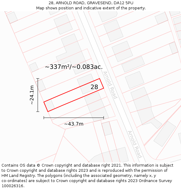 28, ARNOLD ROAD, GRAVESEND, DA12 5PU: Plot and title map