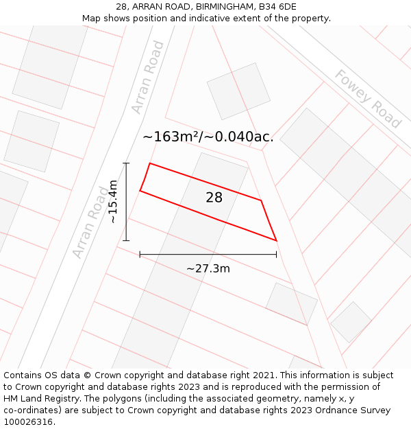 28, ARRAN ROAD, BIRMINGHAM, B34 6DE: Plot and title map