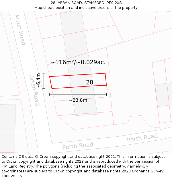 28, ARRAN ROAD, STAMFORD, PE9 2XS: Plot and title map