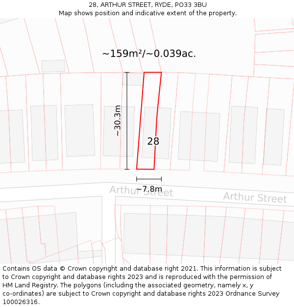 28, ARTHUR STREET, RYDE, PO33 3BU: Plot and title map