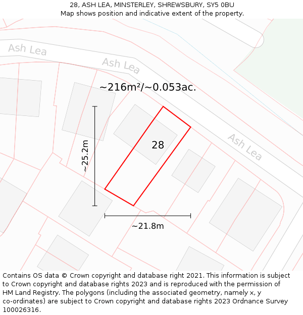 28, ASH LEA, MINSTERLEY, SHREWSBURY, SY5 0BU: Plot and title map