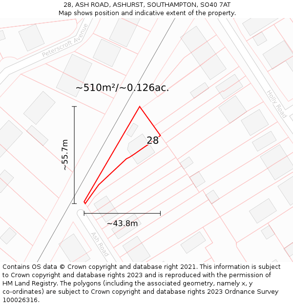 28, ASH ROAD, ASHURST, SOUTHAMPTON, SO40 7AT: Plot and title map
