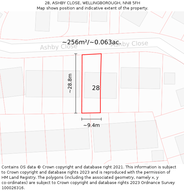 28, ASHBY CLOSE, WELLINGBOROUGH, NN8 5FH: Plot and title map