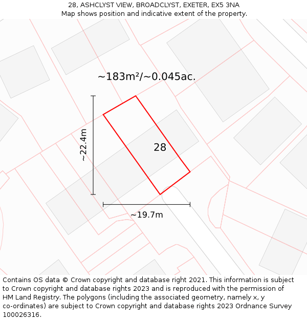 28, ASHCLYST VIEW, BROADCLYST, EXETER, EX5 3NA: Plot and title map