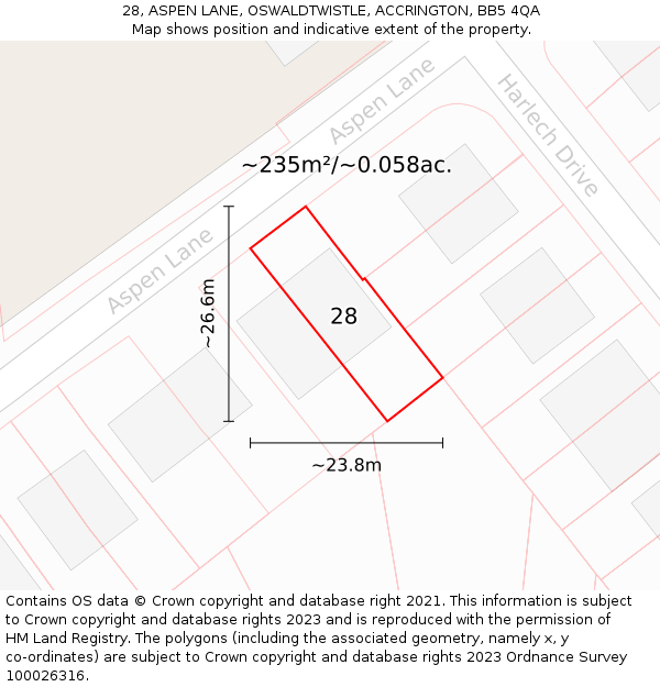 28, ASPEN LANE, OSWALDTWISTLE, ACCRINGTON, BB5 4QA: Plot and title map