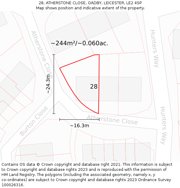 28, ATHERSTONE CLOSE, OADBY, LEICESTER, LE2 4SP: Plot and title map