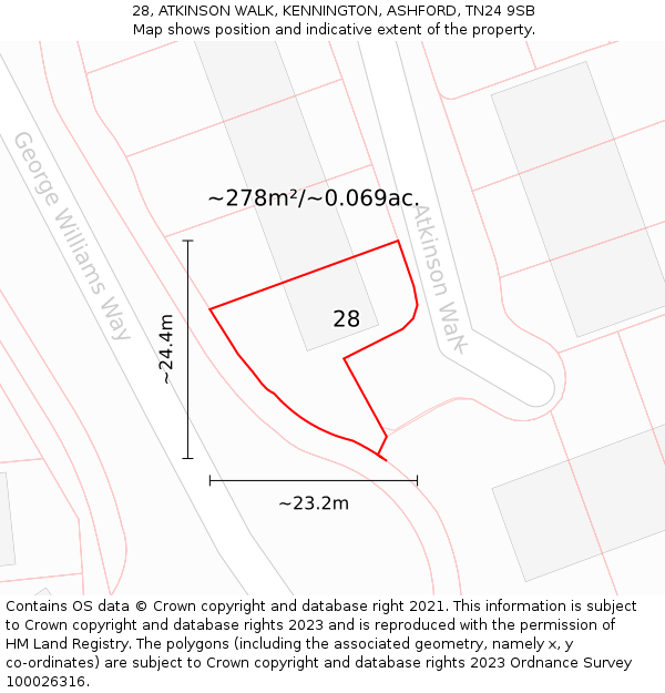 28, ATKINSON WALK, KENNINGTON, ASHFORD, TN24 9SB: Plot and title map