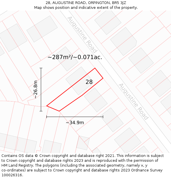 28, AUGUSTINE ROAD, ORPINGTON, BR5 3JZ: Plot and title map