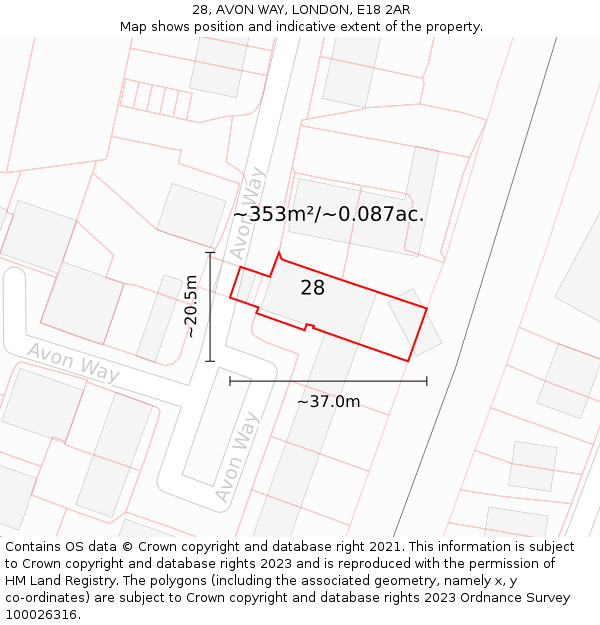 28, AVON WAY, LONDON, E18 2AR: Plot and title map