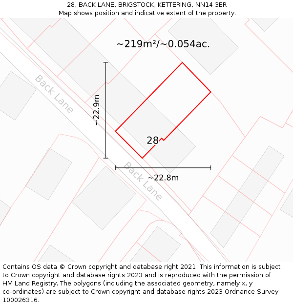 28, BACK LANE, BRIGSTOCK, KETTERING, NN14 3ER: Plot and title map