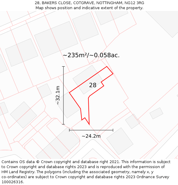 28, BAKERS CLOSE, COTGRAVE, NOTTINGHAM, NG12 3RG: Plot and title map
