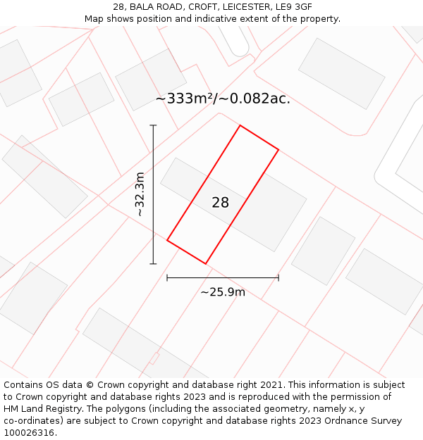 28, BALA ROAD, CROFT, LEICESTER, LE9 3GF: Plot and title map