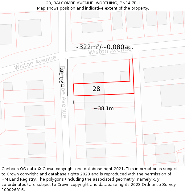 28, BALCOMBE AVENUE, WORTHING, BN14 7RU: Plot and title map