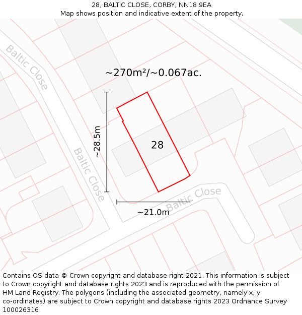 28, BALTIC CLOSE, CORBY, NN18 9EA: Plot and title map