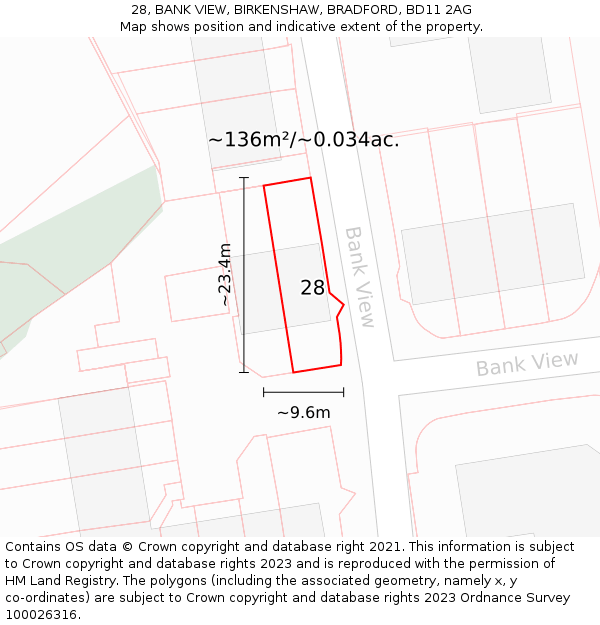 28, BANK VIEW, BIRKENSHAW, BRADFORD, BD11 2AG: Plot and title map