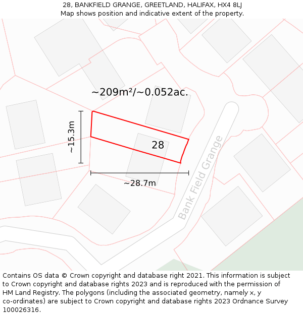 28, BANKFIELD GRANGE, GREETLAND, HALIFAX, HX4 8LJ: Plot and title map