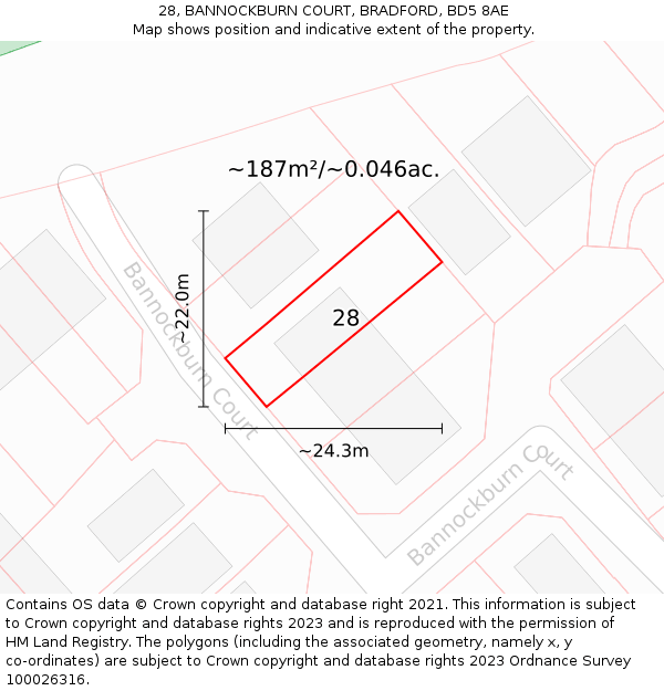 28, BANNOCKBURN COURT, BRADFORD, BD5 8AE: Plot and title map