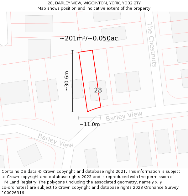 28, BARLEY VIEW, WIGGINTON, YORK, YO32 2TY: Plot and title map