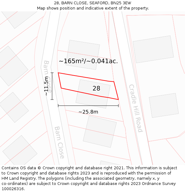28, BARN CLOSE, SEAFORD, BN25 3EW: Plot and title map