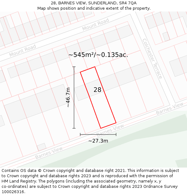 28, BARNES VIEW, SUNDERLAND, SR4 7QA: Plot and title map