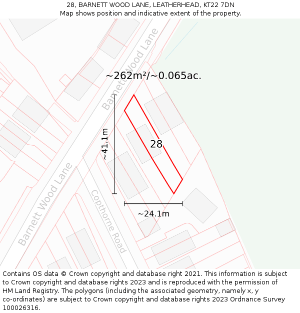 28, BARNETT WOOD LANE, LEATHERHEAD, KT22 7DN: Plot and title map