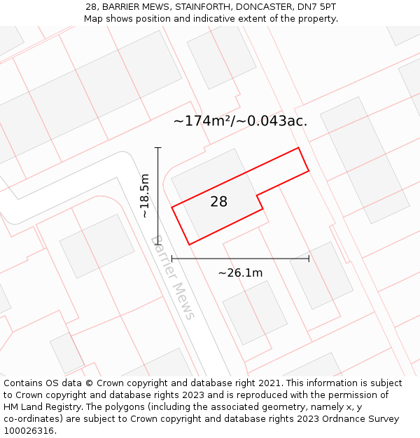 28, BARRIER MEWS, STAINFORTH, DONCASTER, DN7 5PT: Plot and title map