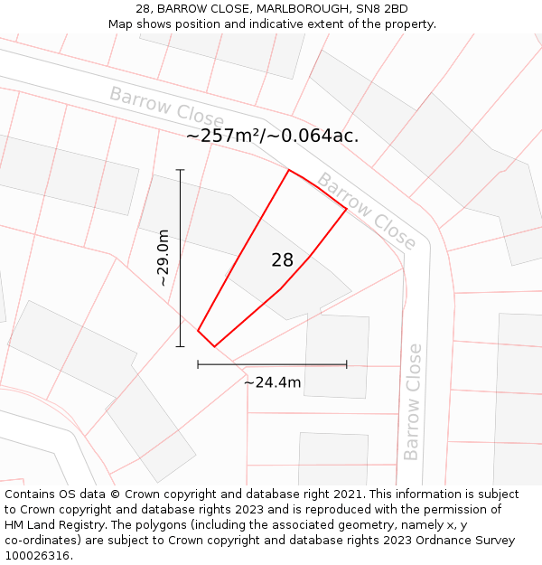 28, BARROW CLOSE, MARLBOROUGH, SN8 2BD: Plot and title map