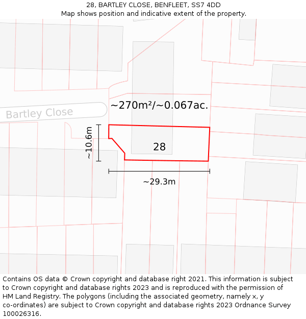 28, BARTLEY CLOSE, BENFLEET, SS7 4DD: Plot and title map