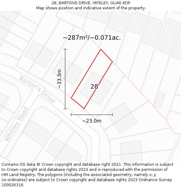 28, BARTONS DRIVE, YATELEY, GU46 6DP: Plot and title map