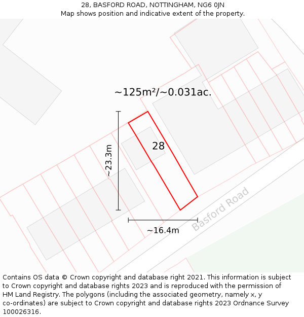 28, BASFORD ROAD, NOTTINGHAM, NG6 0JN: Plot and title map