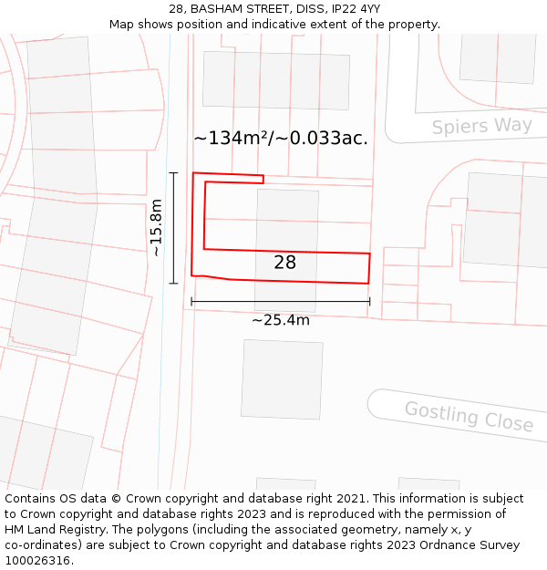 28, BASHAM STREET, DISS, IP22 4YY: Plot and title map