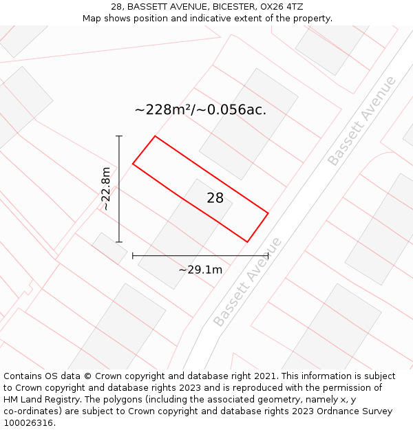 28, BASSETT AVENUE, BICESTER, OX26 4TZ: Plot and title map